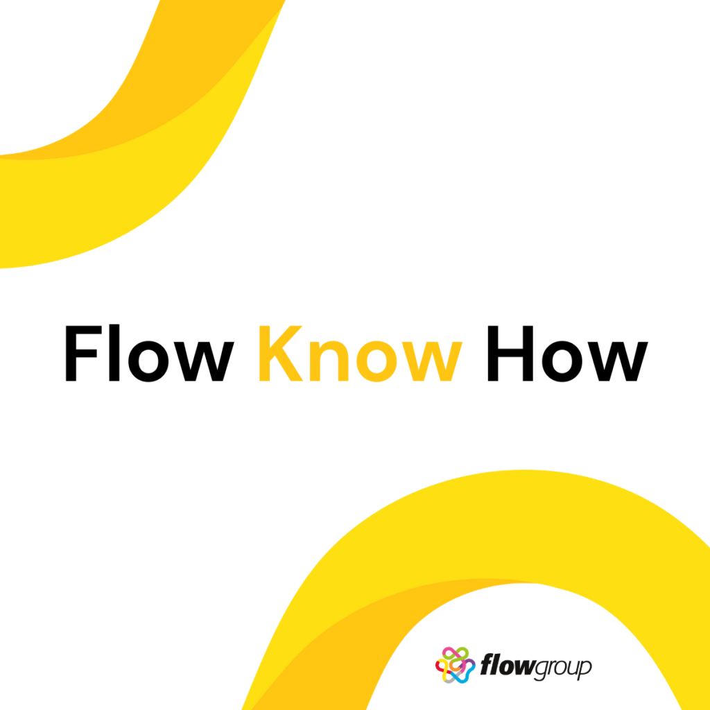 Flow Know How text with yellow curves, flowgroup logo.