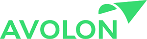 Avolon logo in green with stylized airplane tail design.