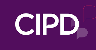 CIPD logo with white text on a purple background, featuring minimalist speech bubble designs in the corner.