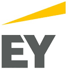 EY logo with bold gray letters and a distinctive yellow upward arrow above.