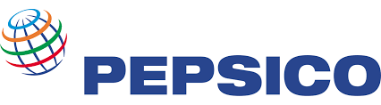 PepsiCo logo with a globe design in multiple colors next to bold blue company name.
