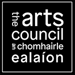 Logo of The Arts Council with English and Irish text, black background, and white lettering.